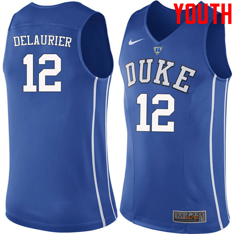 Youth #12 Javin DeLaurier Duke Blue Devils College Basketball Jerseys-Blue